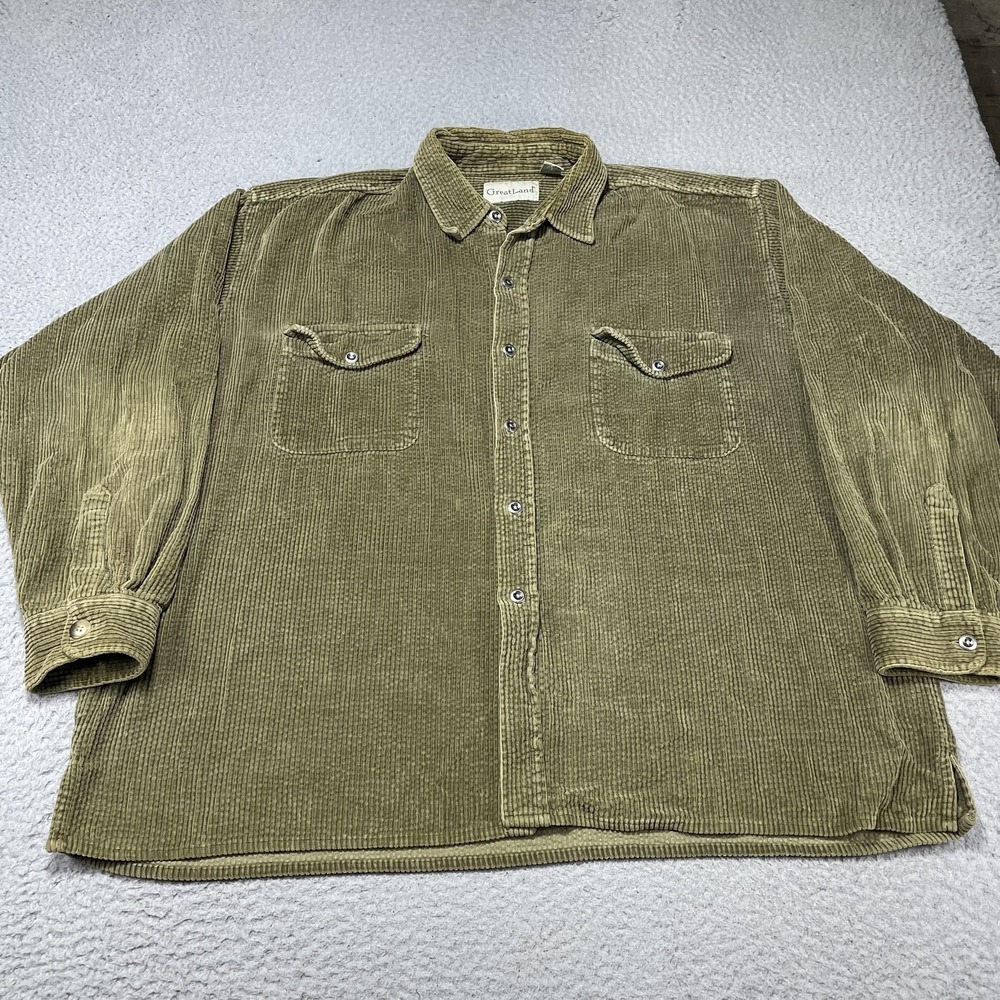 Greatland Shirt Mens 2XL Green Corduroy Button Front Long Sleeve Casual